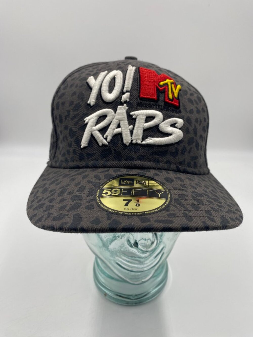 New Era 59Fifty Yo! MTV Raps Hat Black Gray Fitted Cap 7 1/8 Animal Print